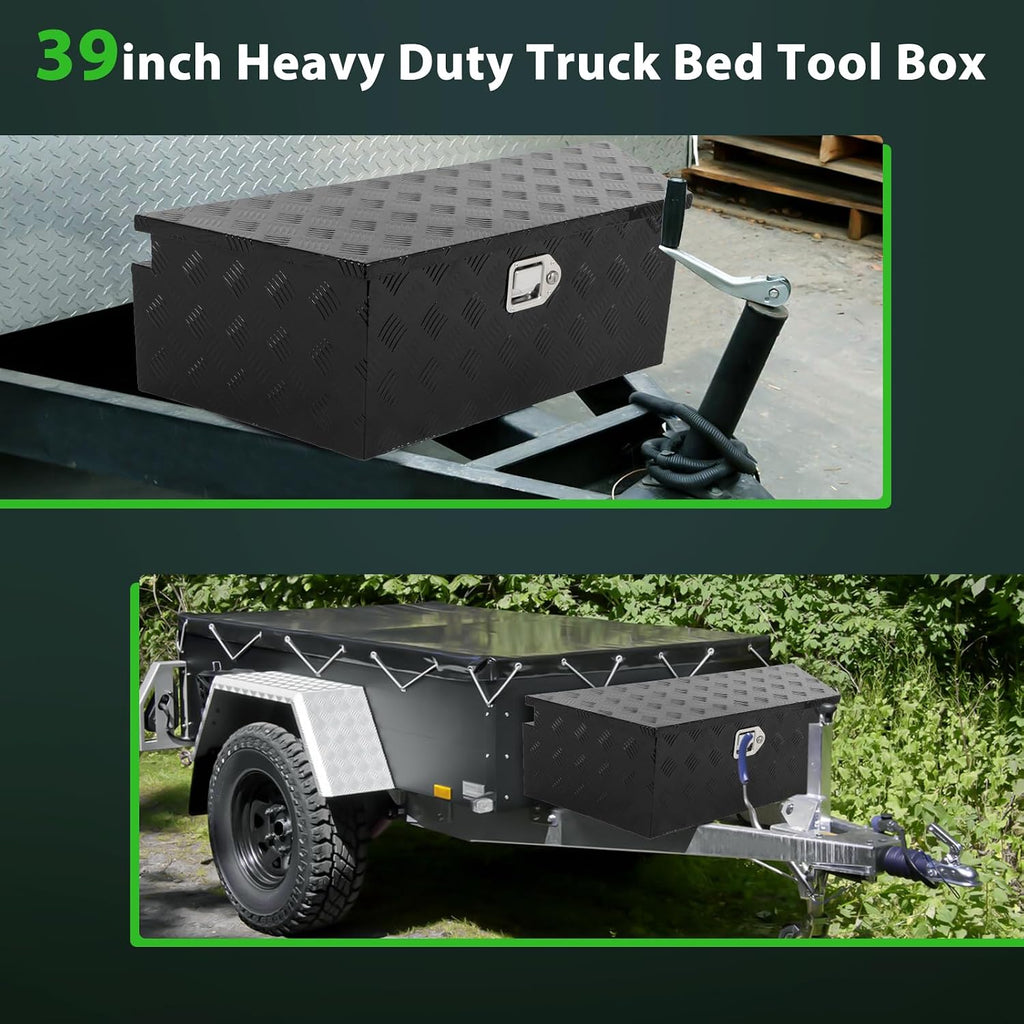 SCITOO 39 Inch Aluminum Truck Bed Tool Box,Diamond Plate Heavy Duty Crossover Storage for Most Full Size Pickups,Lockable Weatherproof Chest,Fits 39' Truck Beds,Easy Access to Load and Unload