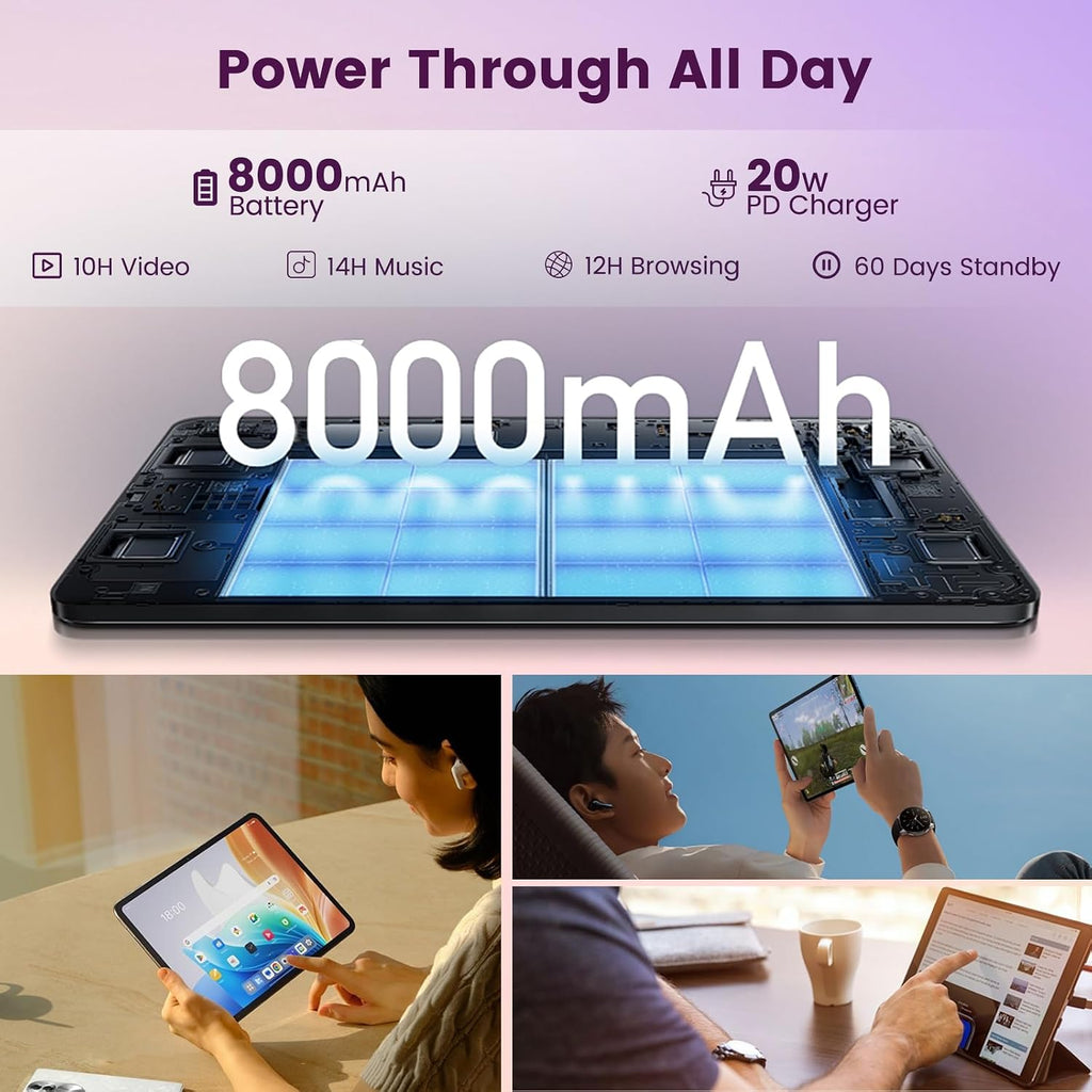 Android Tablet, 12 Inch Tablet with 2K IPS Display & Case, Octa-Core up to 2 GHz, 20GB RAM 256GB ROM 1TB Expand, 8000mAh, 20W Fast Charger, Dual-Band WiFi, Support GPS Face Unlock Widevine L1