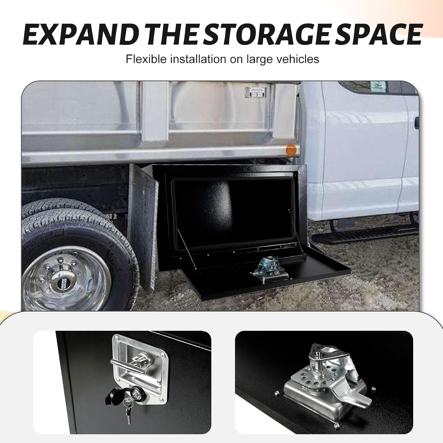 24 Inch Underbody Tool Boxes for Truck 2 Pack, 24 x 12 x 14 Inch Steel Under Body Storage Box with T-Handle Latch, Waterproof Heavy Duty Toolbox for Pickup Truck RV, Black (Pack of 2)