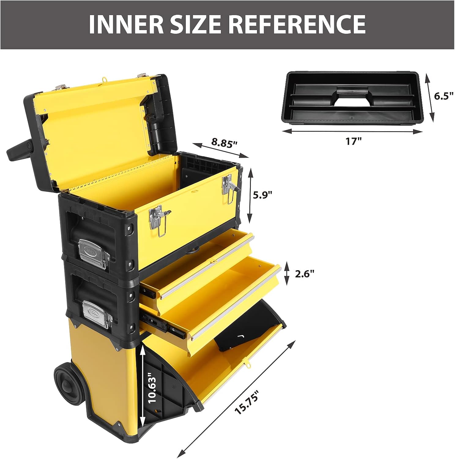 BIG RED Stackable Portable Metal Tool box Organizer with Wheels and 2 Drawers, Rolling Upright Trolley Tool Chest for Garage or Workshop,Yellow,ATRJF-C305ABDYR