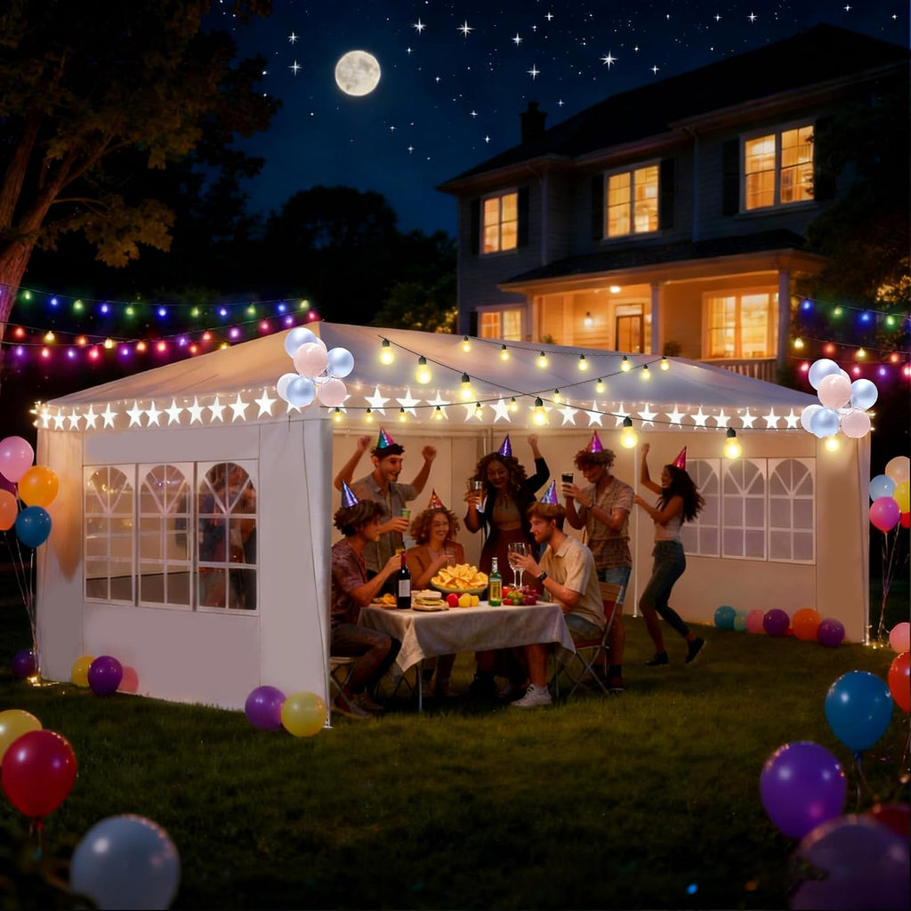 Nyckolas White 10x30 Outdoor Canopy Tent for Party,5 Removable Sidewalls with Windows,Sunshade & Waterproof,Heavy Duty Metal Frame,Easy to Assemble,Perfect for Outdoor Events,Party,Backyard,Camping