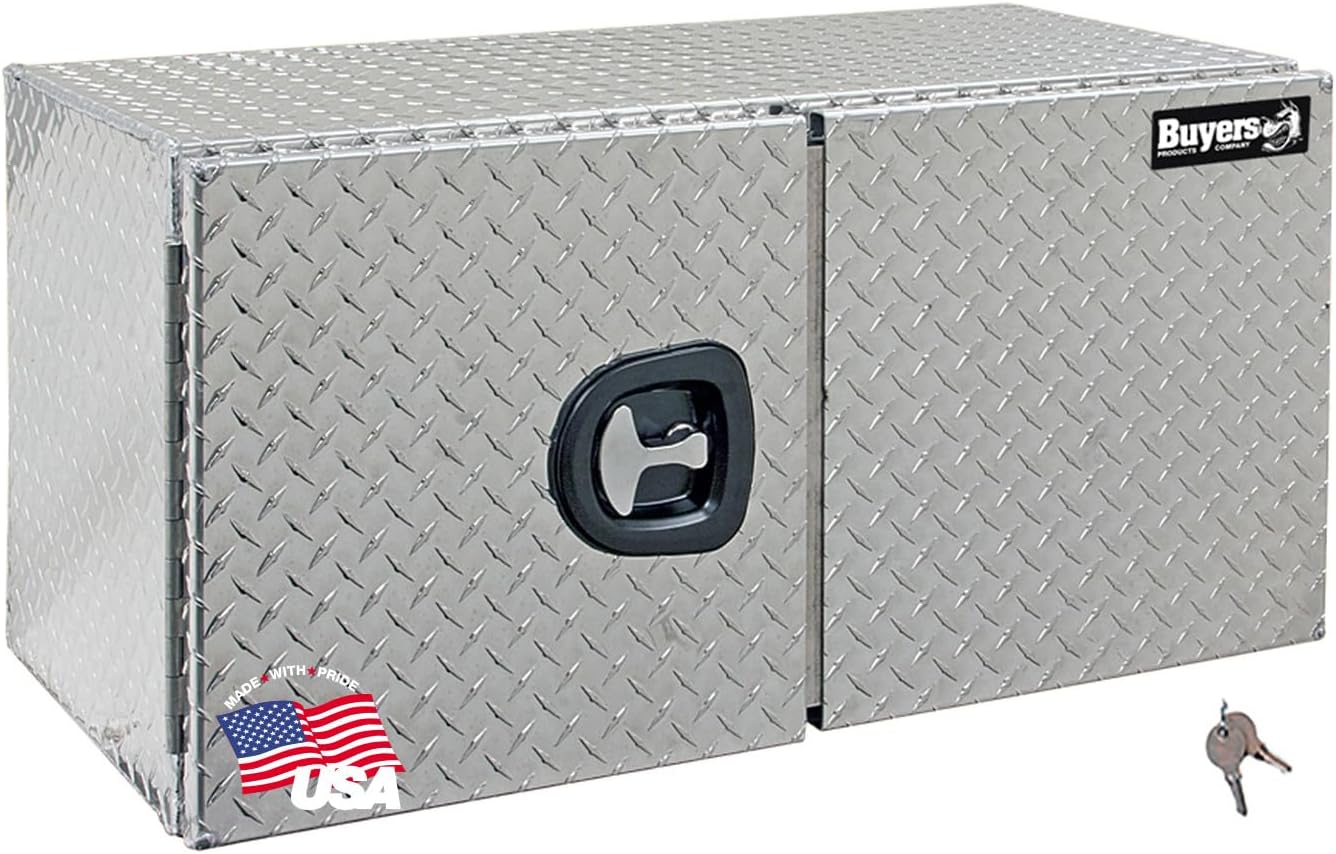 Buyers Products 1705210 Underbody Truck Tool Box with Barn Doors, 18x18x48 Inch, Diamond Tread Aluminum, Made in USA, Compression Latch, Weather Resistant, Toolbox for Flatbeds, Trailers & Work Trucks