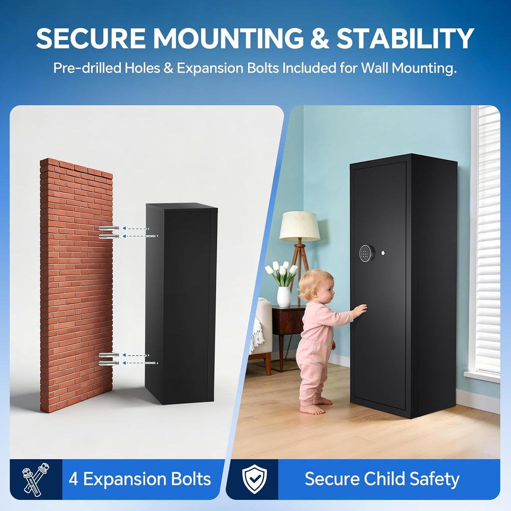 8-10 Gun Rifle Safe for Home Security, Gun Safe for Rifles and Pistols - Quick Access Digital Keypad | Easy Assembly Gun Safe with Adjustable Shelves (Fits Shotguns & Ammo)
