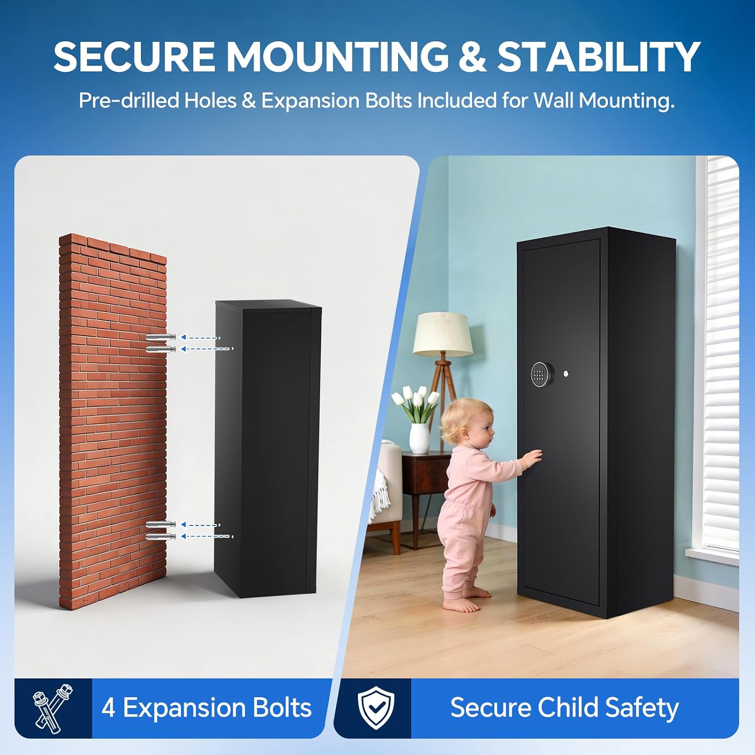 8-10 Gun Rifle Safe for Home Security, Gun Safe for Rifles and Pistols - Quick Access Digital Keypad | Easy Assembly Gun Safe with Adjustable Shelves (Fits Shotguns & Ammo)