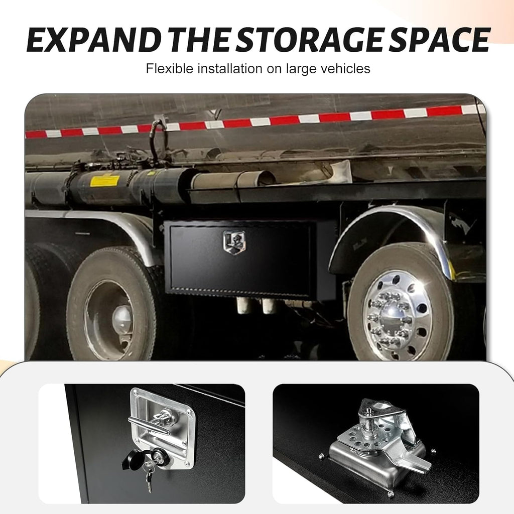 27 Inch Underbody Tool Boxes for Truck 2 Pack, 27.5 x 10 x 11 Inch Steel Under Body Storage Box with T-Handle Latch, Waterproof Heavy Duty Toolbox for Pickup Truck RV, Black (Pack of 2)