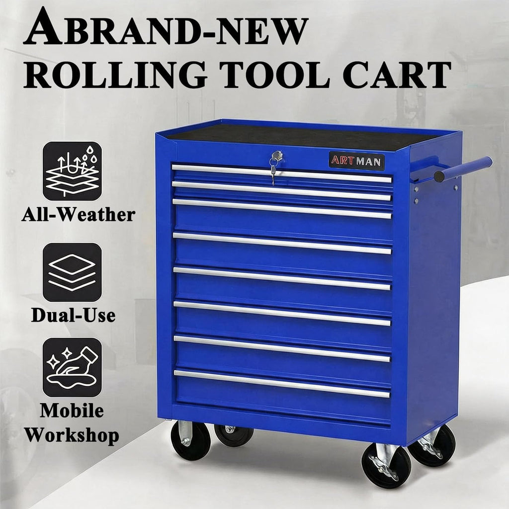 7 Drawers Tool Cart on Wheels, Multifunctional Rolling Tool Chest Tool Storage, Drawers Rolling Tool Trolley Organizer Tool Case for Garage,Warehouse,Workshop,Repair Shop (7 Drawers-Blue)
