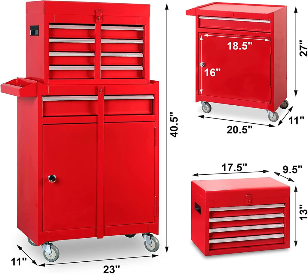 Road DAWG ATBT1204D-Red Torin Rolling Garage Workshop Tool Organizer: Detachable 4 Drawer Tool Chest with Large Storage Cabinet and Adjustable Shelf, Red
