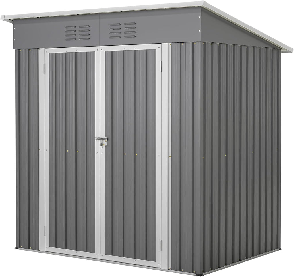 6x4 FT Shed Outdoor Storage Metal Large Garden Tool Sheds with Lockable Doors Floor Frame Shed-Roof Waterproof Steel Utility Equipment Sheds for Backyard Patio Lawn Poolside, Grey