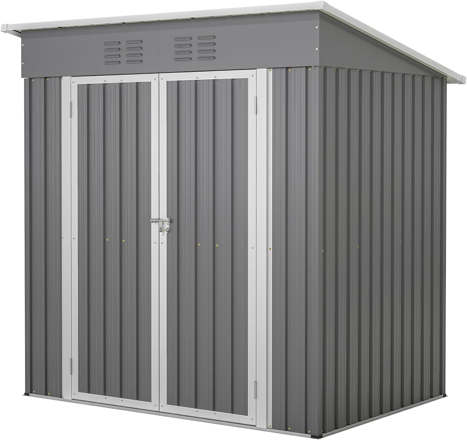 6x4 FT Shed Outdoor Storage Metal Large Garden Tool Sheds with Lockable Doors Floor Frame Shed-Roof Waterproof Steel Utility Equipment Sheds for Backyard Patio Lawn Poolside, Grey