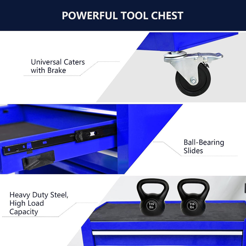 4 Drawers Rolling Tool Chest Cart. Tool Storage Cabinet with 4 Wheels.Tool Cabinet Trolley with Locking System and Drawer Liners.Tool Storage Cart for Garage,Workshop.Toolbox Cart-Blue Plus