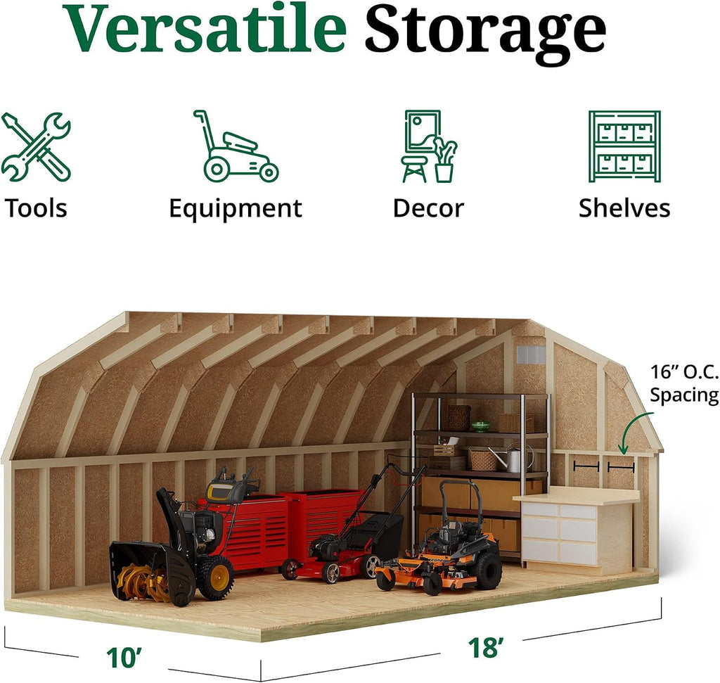 Little Cottage Co. 10x18 Classic Gambrel Barn with 4 ft. Sidewalls with Floor, Outdoor Wood Storage Shed Do-It-Yourself Precut Kit