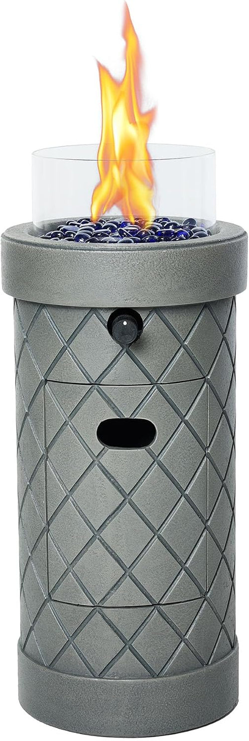 1 lb Column Propane Fire Pit, 10,000 BTU Gas Fire Pit, Outdoor Firepit for Patio w/Wind Glass Shield, Glass Rocks
