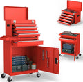 5-Drawers Tool Chest, 2-in-1 Rolling Tool Box with Wheels and Drawers, Detachable Storage Toolbox with Lock, Heavy-Duty Metal Tool Cart for Garage, Workshop (Red)