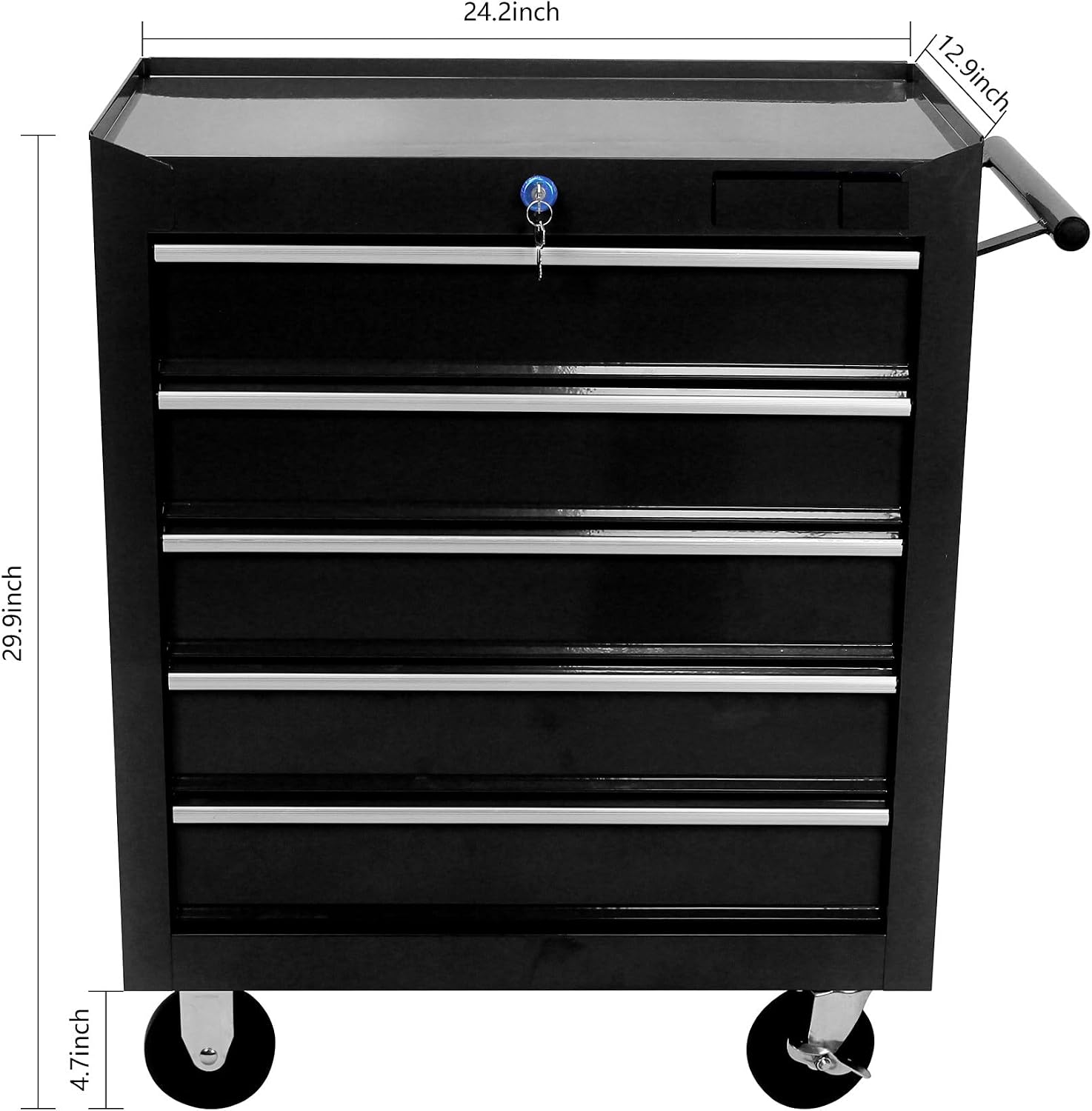 Tool Cart on Wheels, 5 Lockable Drawers Storage Cabinet Cart Rolling Tool Chest for Warehouse, Garage, Workshop Simple Assembly-Black