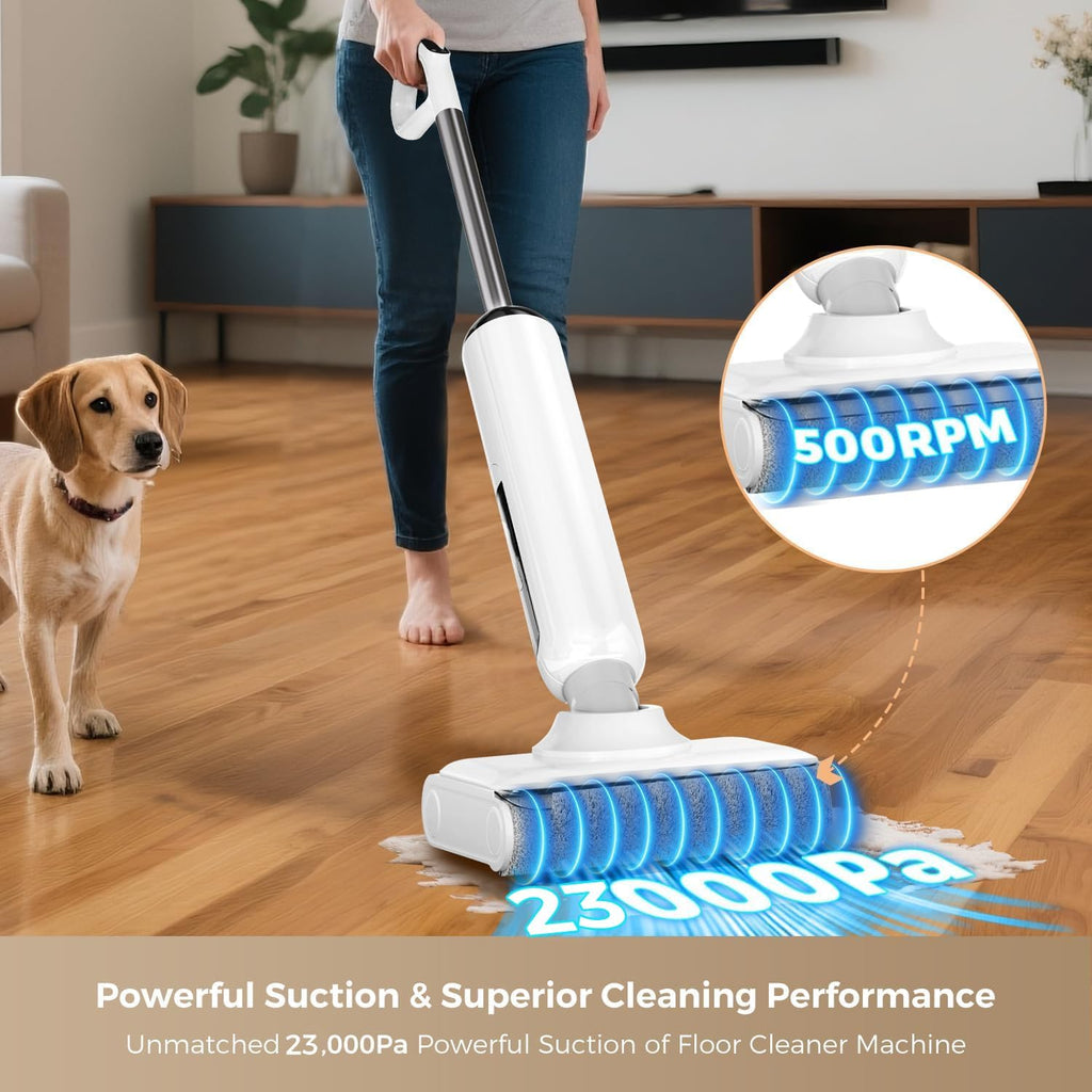 Wet Dry Vacuum Cleaner Cordless, 23000Pa Mop Combo, 45min Runtime, 180° Lay-Flat, Self-Cleaning, LED & Voice, for Hard Floors & Pet Hair