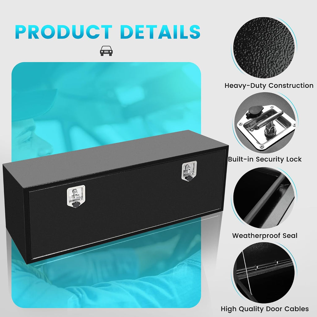 60 Inch Underbody Truck Tool Box 2 Pack, 60x18x18 Inch Heavy Duty Steel Storage for Flatbed & Trailer, Lockable Weather Resistant Organizer with 4 Keys, Black Powder Coated (Pack of 2)