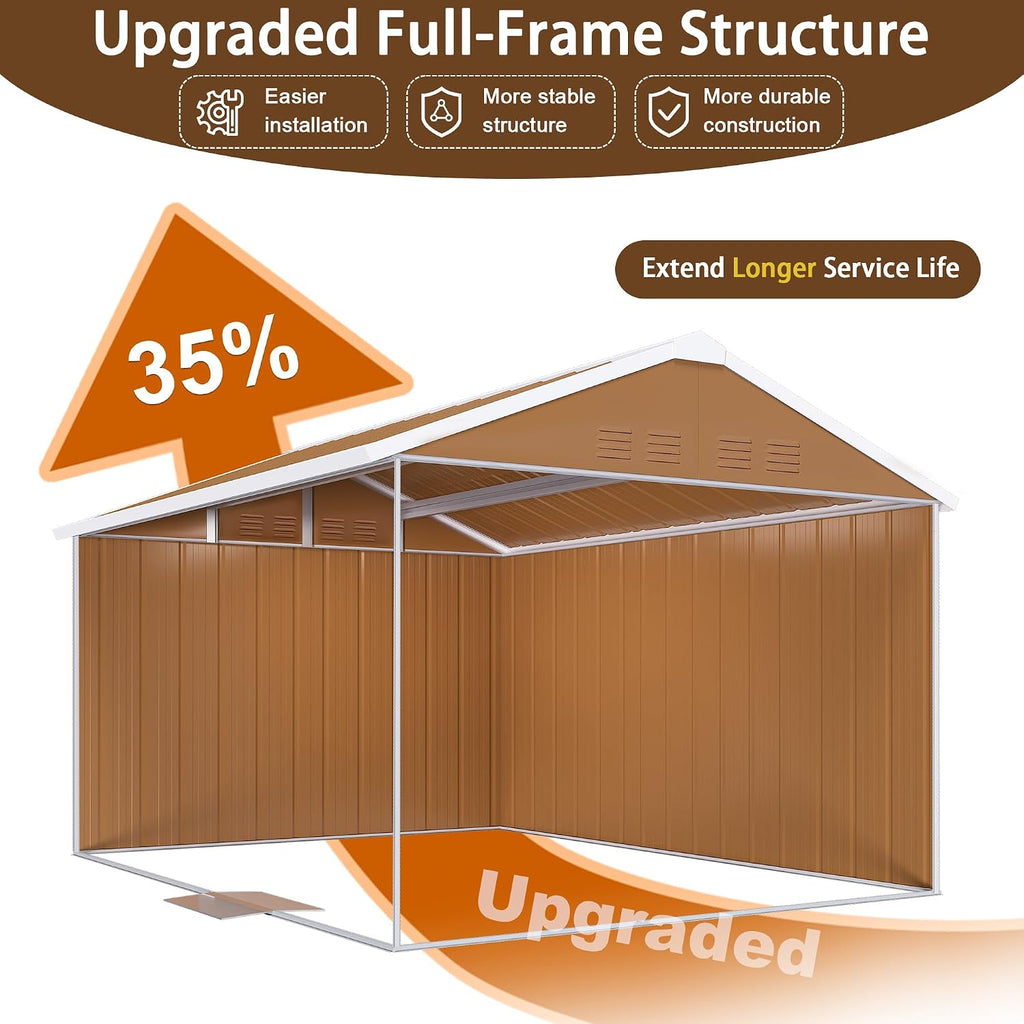 Outdoor Storage Shed, Heavy-Duty Metal Steel Shed with Windows, Lockable Door & Ventilation, Weatherproof Garden Shed for Backyard, Lawn, and Tool Storage (8x12 FT)