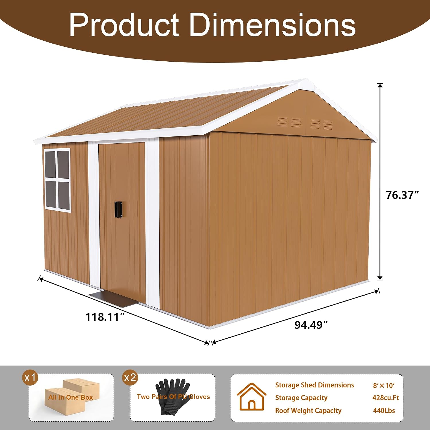 8x10 Outdoor Storage Shed, Heavy Duty Metal Shed, Lockable Garden Sheds with Sliding Door, Window and Airflow Design, Waterproof Steel Tool Sheds & Outdoor Storage for Backyard