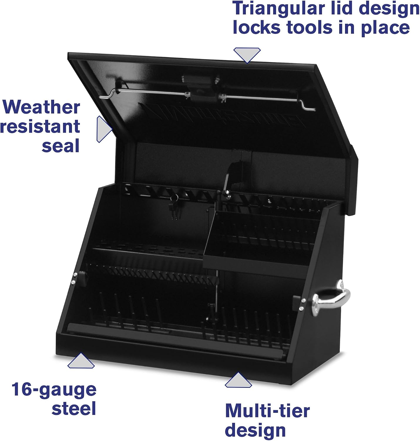 Montezuma – SM200B – 22.5-Inch Portable TRIANGLE Toolbox – Heavy-Duty Steel Construction – Metric and SAE Storage Chest – Weather-Resistant Toolbox – Lock and Latching System