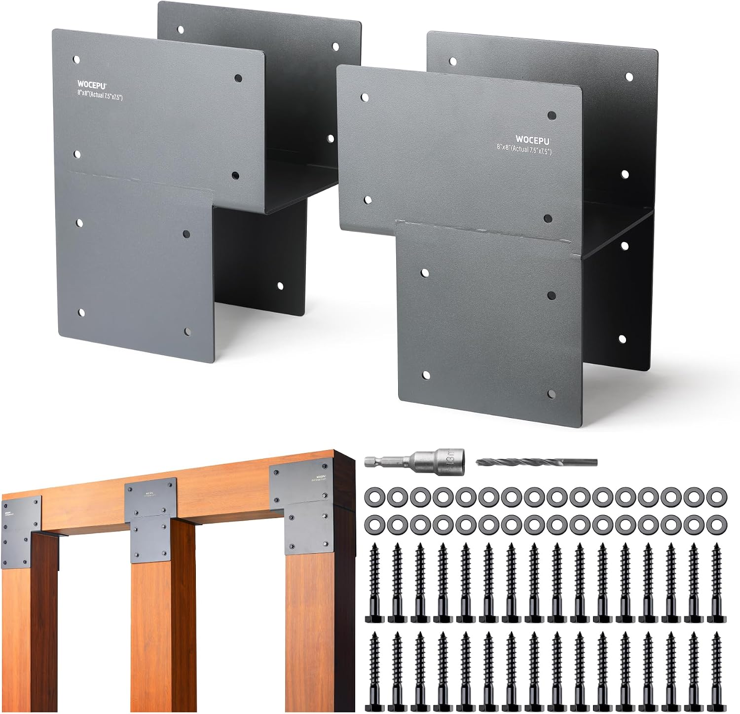 2 Pack Heavy Duty 8x8 (Actual 7.5'x7.5') Stainless Steel End Post Caps Tie Bracket , Fit Connecting Wood Gazebo, Deck Patio Post and Wood Beams Bracket (End Dark Ggray)