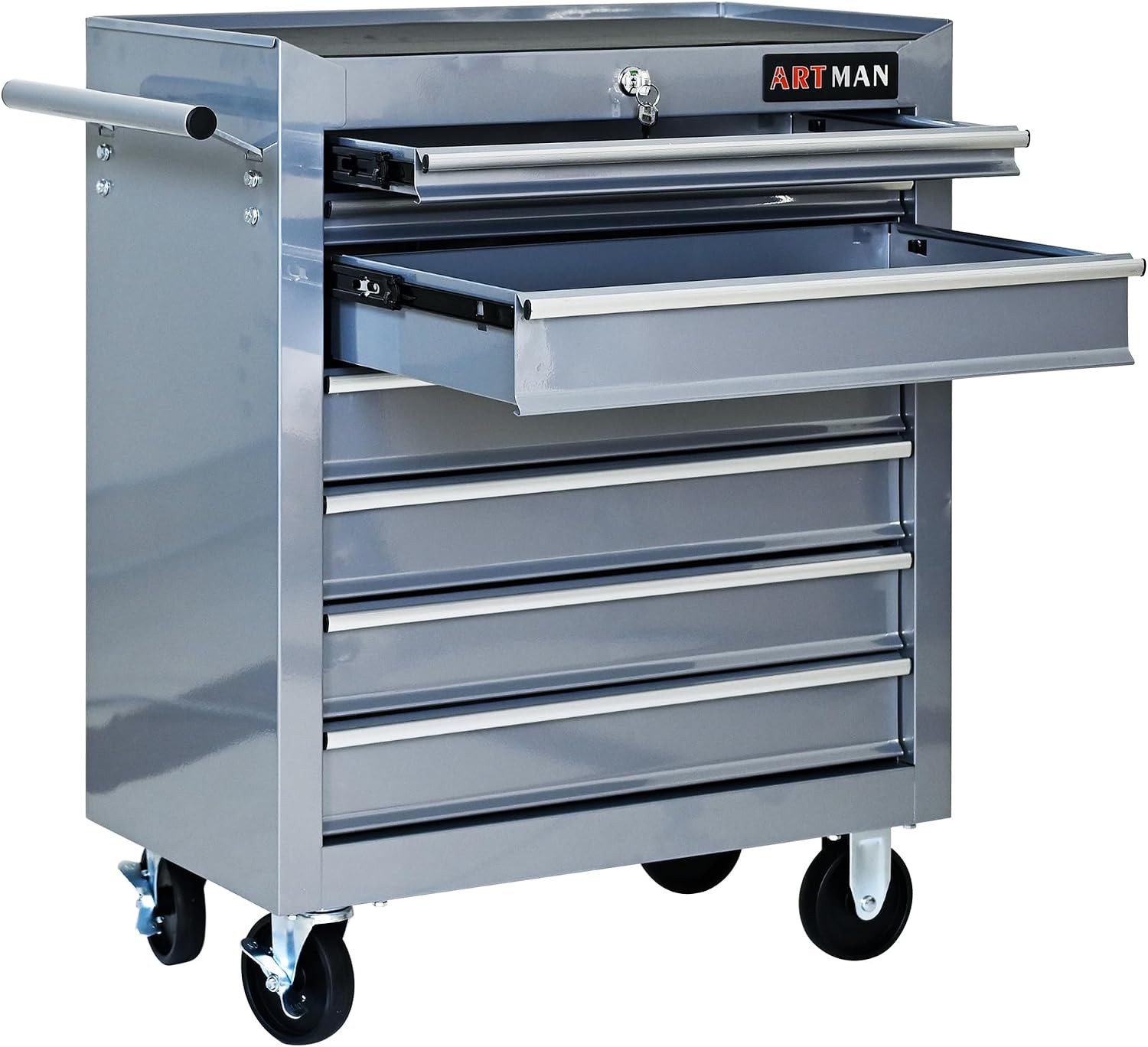 Rolling Tool Chest with 7-Drawer Tool Box with Wheels Multifunctional Tool Cart Mechanic Tool Storage Cabinet for Garage, Warehouse, Workshop, Repair Shop (Silver)