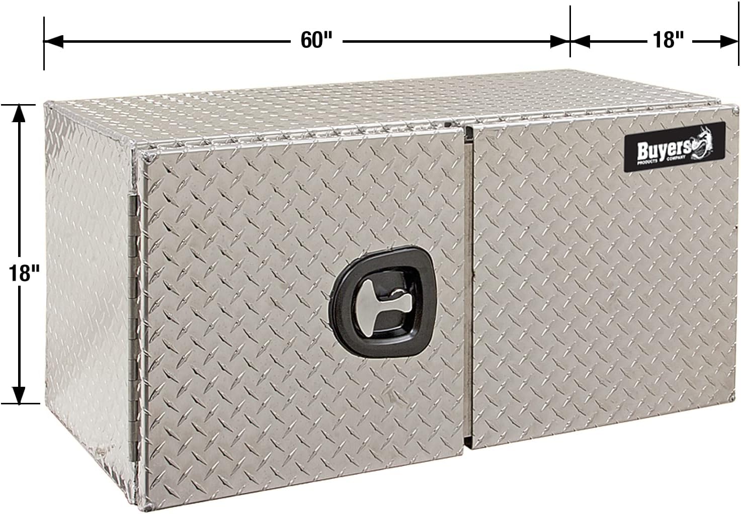 Buyers Products 1705215 Underbody Truck Tool Box w/ Barn Doors, 18x18x 60 Inch, Diamond Tread Aluminum, Made in USA, Compression Latch, Weather Resistant, Toolbox for Flatbeds, Trailers & Work Trucks