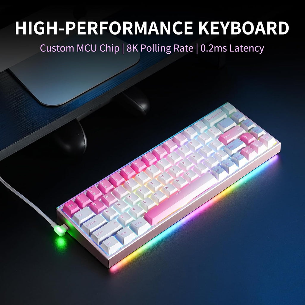 Hexgears MAG68-65% Mechanical Gaming Keyboard Wired, Magnetic Switch Hot-Swappable, Adjustable Rapid Trigger Mode, 8000Hz Polling Rate, All-Aluminum Case, 16.8M RGB Backlit&Strip - Late Sakura