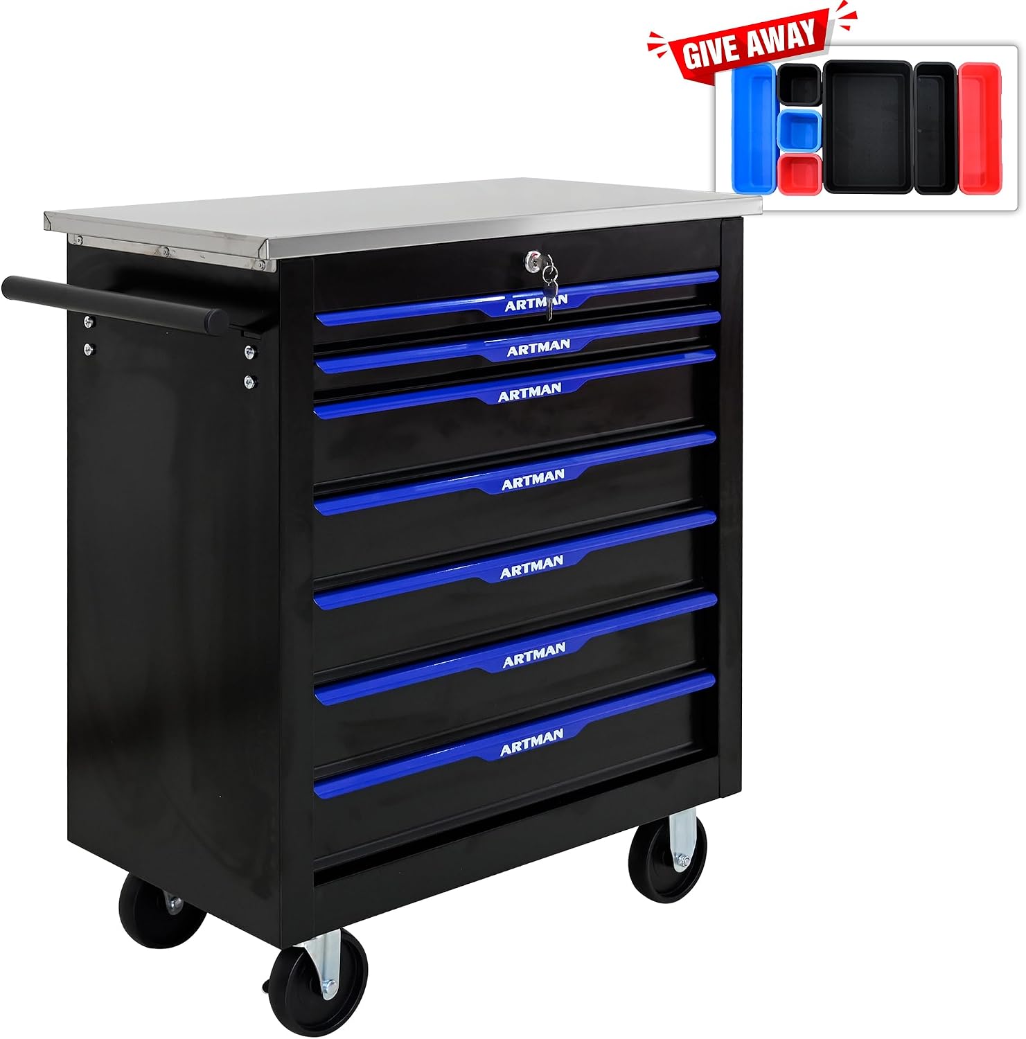 RYH 4/5/6/7 Drawers Rolling Tool Chest & Tool Box on Wheels | Heavy Duty Metal Cart with Ball Bearing Drawers | Fits US General Tool Box for Garage Storage (Black-4) (7-Drawer)