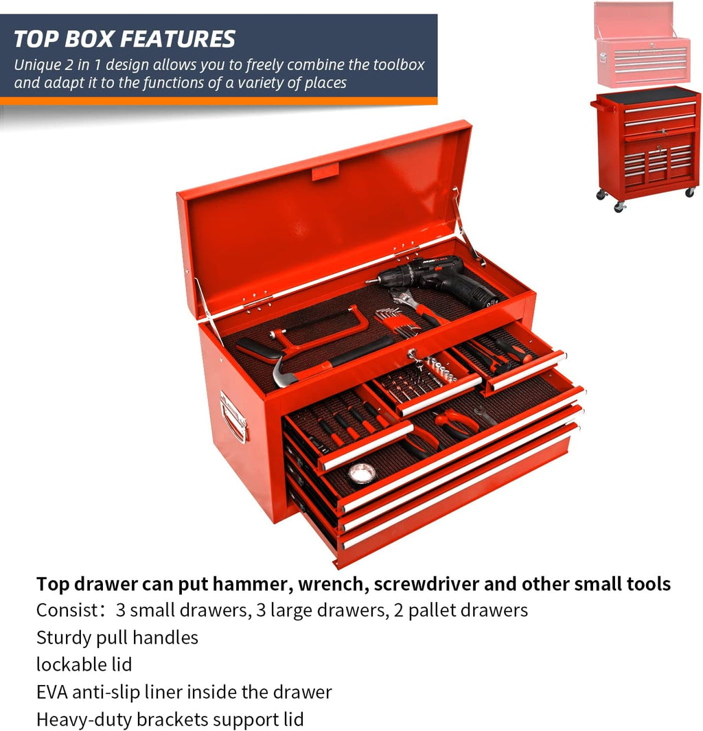 8-Drawer High Capacity Rolling Tool Chest, Removable Cabinet Storage Tool Box with Wheels and Drawers, Detachable Toolbox with Lock for Workshop Mechanics Garage