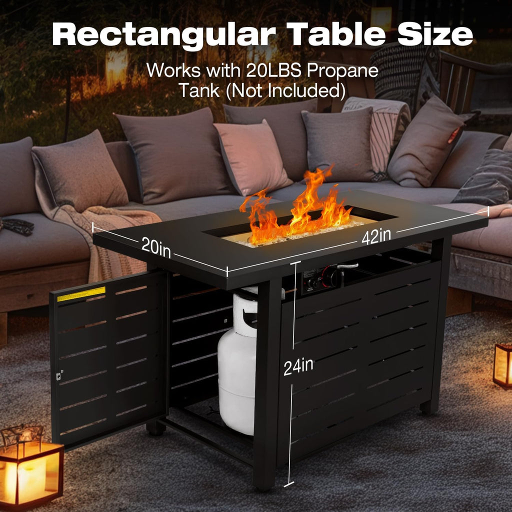 Hykolity 42 Inch Gas Fire Pit Table, 60,000 BTU Propane Pits for Outside with Steel Lid and Waterproof Cover, 2 in 1 Firepit Table Gatherings Parties on Patio Deck Garden Backyard, Black