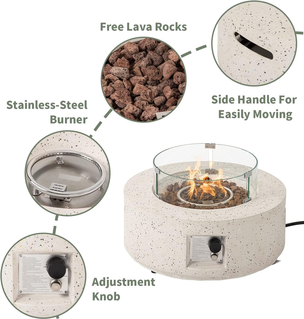 COSIEST 2-Piece Outdoor Propane Fire Pit Table Set w Tank Table, 28' Terrazzo Round Fire Table (Certified, 40,000 BTU) w 16' Tank Cover Side Table 20lb, Wind Guard, Rain Cover for Garden, Pool