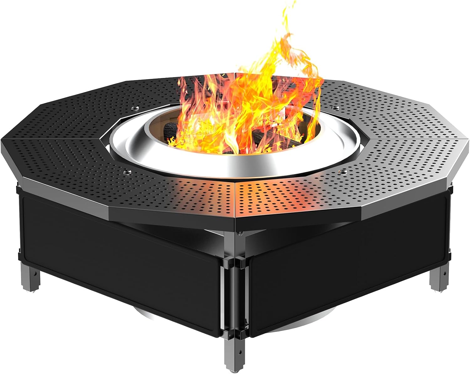 Fire Pit Surround Tabletop Use for Solo Stove Bonfire Ranger Yukon 2.0, Adjustable Surround Tabletop for Solo Stove Mesa with UV-Resistant Outdoor Fabric, Metal Black for Indoor Outdoor Use