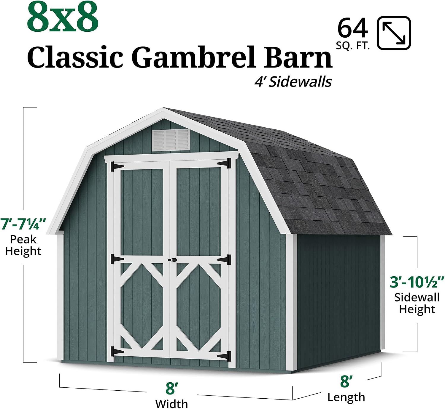 Little Cottage Co. 8x8 Classic Gambrel Barn with 4 ft. Sidewalls with Floor, Outdoor Wood Storage Shed Do-It-Yourself Precut Kit