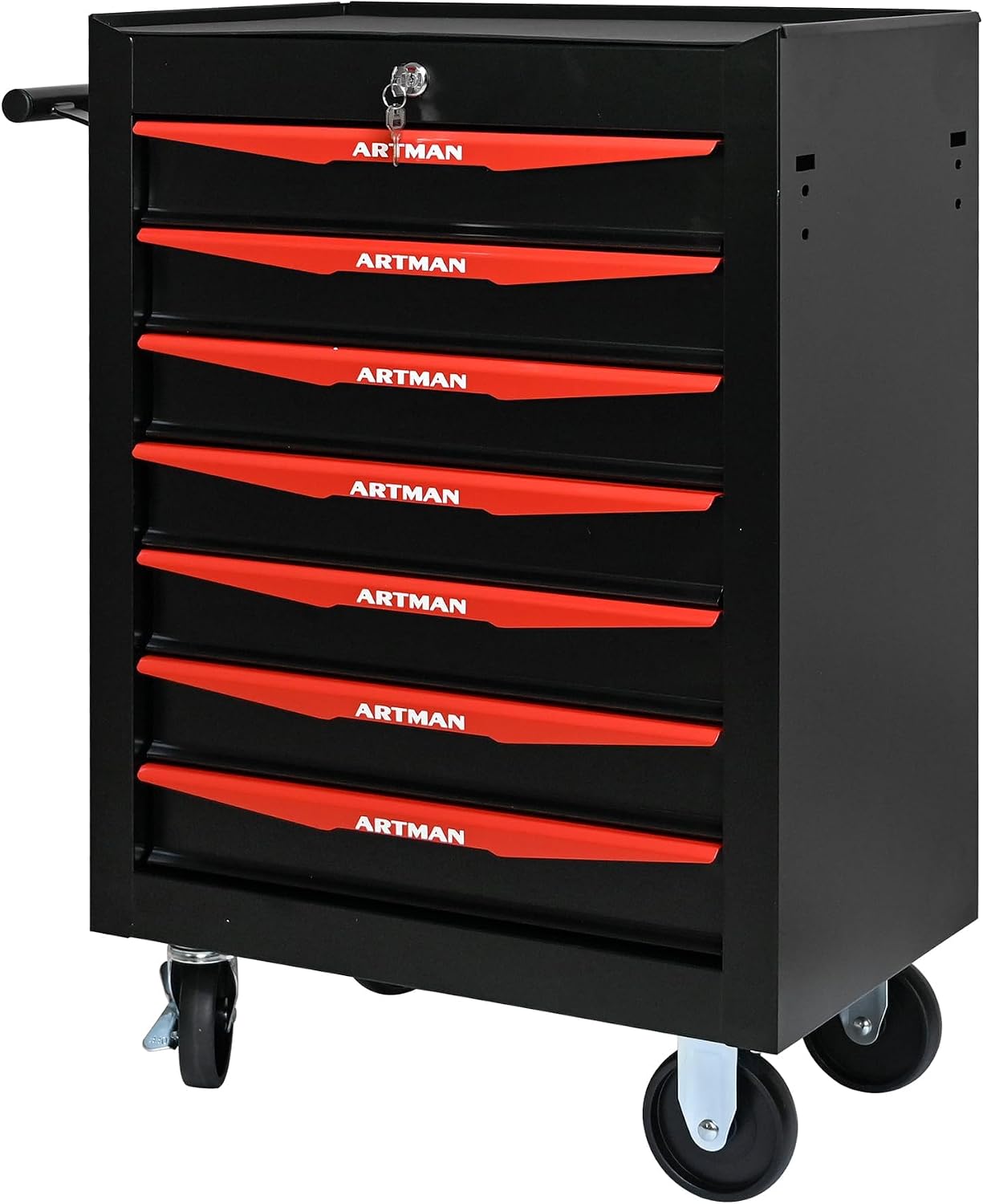 7 Drawers Tool Cart on Wheels, Multifunctional Rolling Tool Chest, Drawers Mobile Trolley Organizer Heavy Duty Tools Box with Locking Wheels & Ball Bearing Drawers (Black, 7 Drawers)