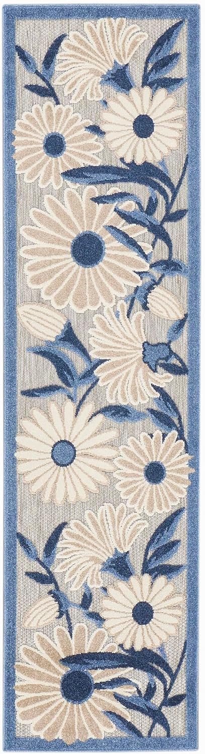 Nourison Home Aloha Blue Grey 2'3' x 12' Area Rug - Easy Clean, Non Shedding, Bed Room, Living Room, Dining Room, Kitchen (12' Runner)