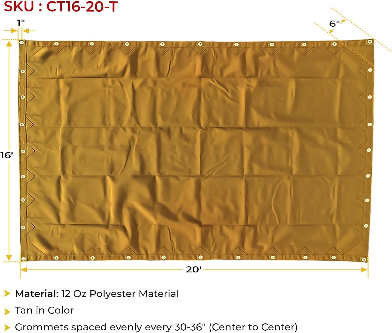 Mytee Products 16' x 20' Tan Canvas Tarp 12oz Heavy Duty Water Resistant
