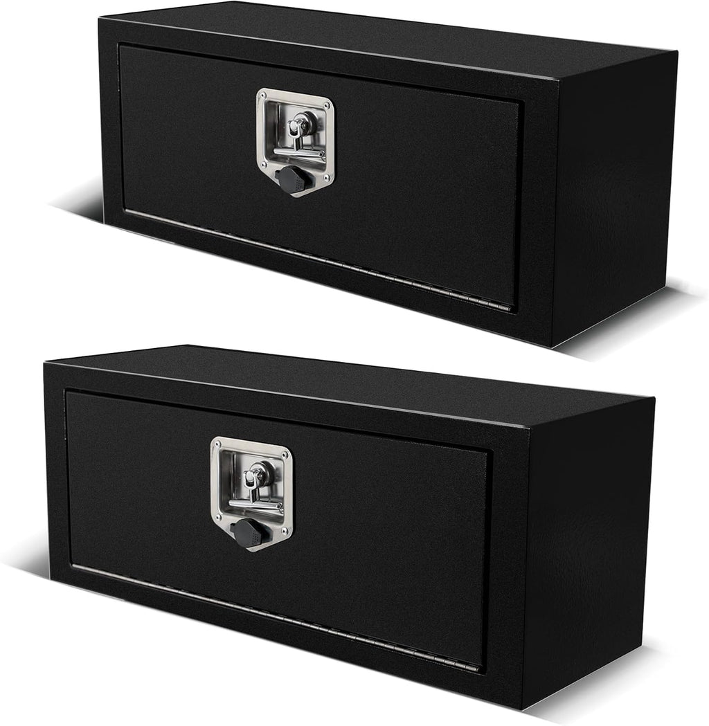 27 Inch Underbody Tool Boxes for Truck 2 Pack, 27.5 x 10 x 11 Inch Steel Under Body Storage Box with T-Handle Latch, Waterproof Heavy Duty Toolbox for Pickup Truck RV, Black (Pack of 2)
