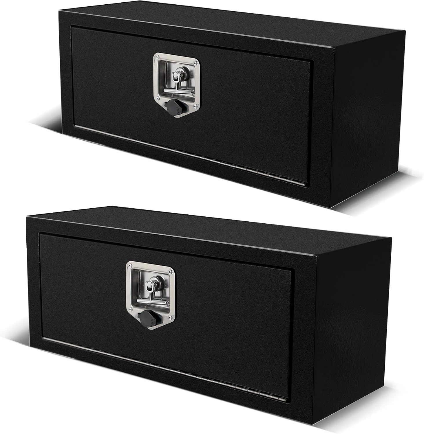 27 Inch Underbody Tool Boxes for Truck 2 Pack, 27.5 x 10 x 11 Inch Steel Under Body Storage Box with T-Handle Latch, Waterproof Heavy Duty Toolbox for Pickup Truck RV, Black (Pack of 2)