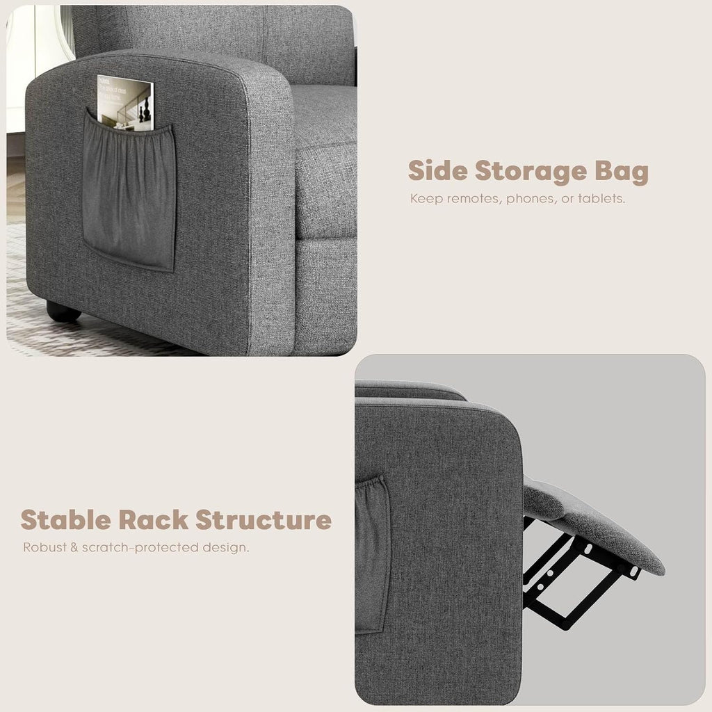 ComfyCorner Recliner Chair for Adults, Reclining Sofa with Side Pocket, Linen Fabric Recliner Sofa with Adjustable Backrest and Footrest, Modern Home Theater Seating for Living Room, Bedroom