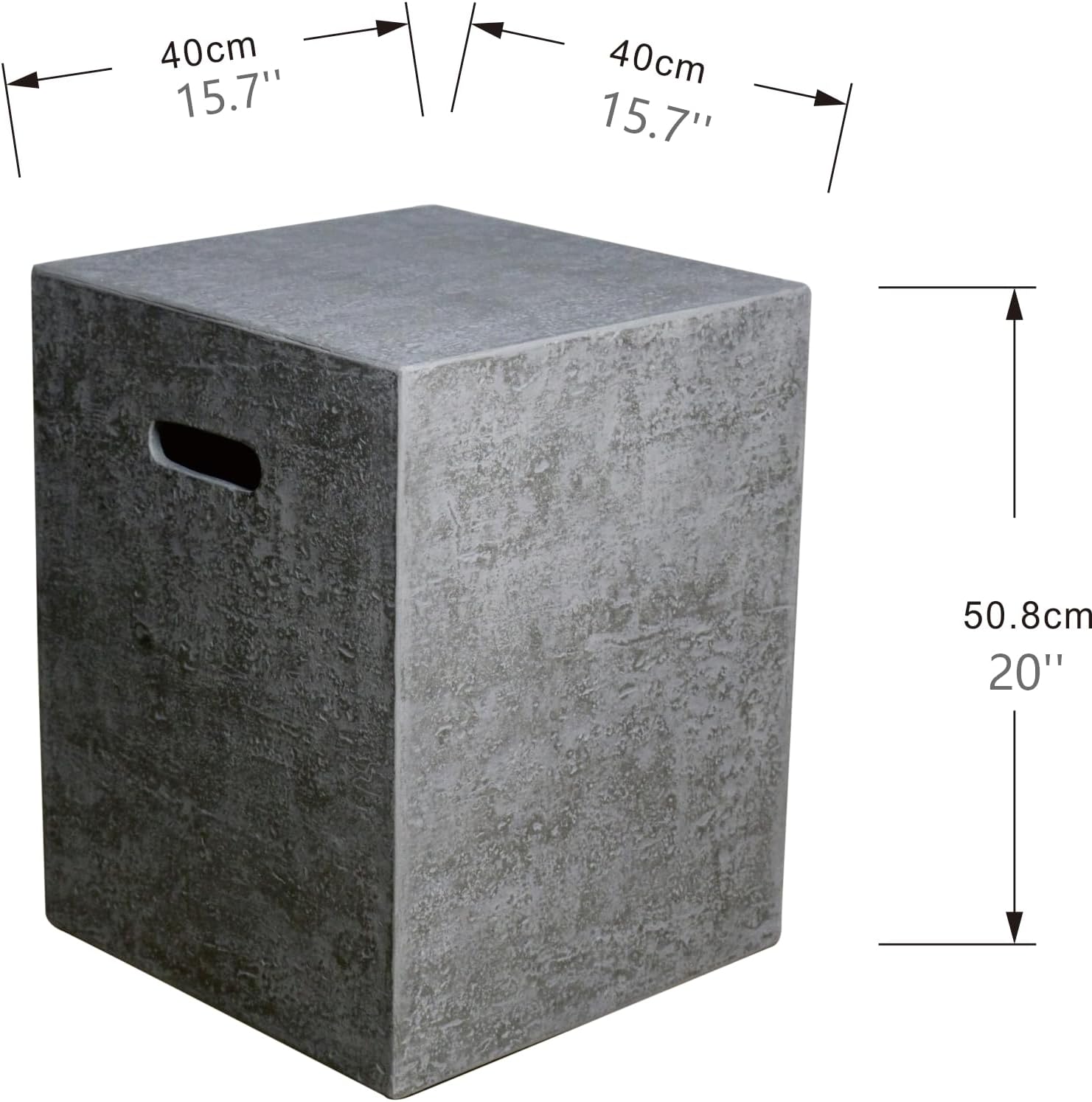 AMS Fireplace | Elementi Square Travertine Light Gray 20 lbs Propane Tank Cover | Concrete GFRC Base | Dimensions: 15.7 x 15.7 x 20 inches | Perfectly Matches with Metropolis Light Gray Fire Pit Table