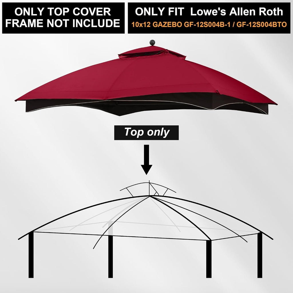 MASTERCANOPY Replacement Canopy Top for Lowe's Allen Roth 10x12 Gazebo #GF-12S004B-1 (Burgundy Plaid,Riplock Material)