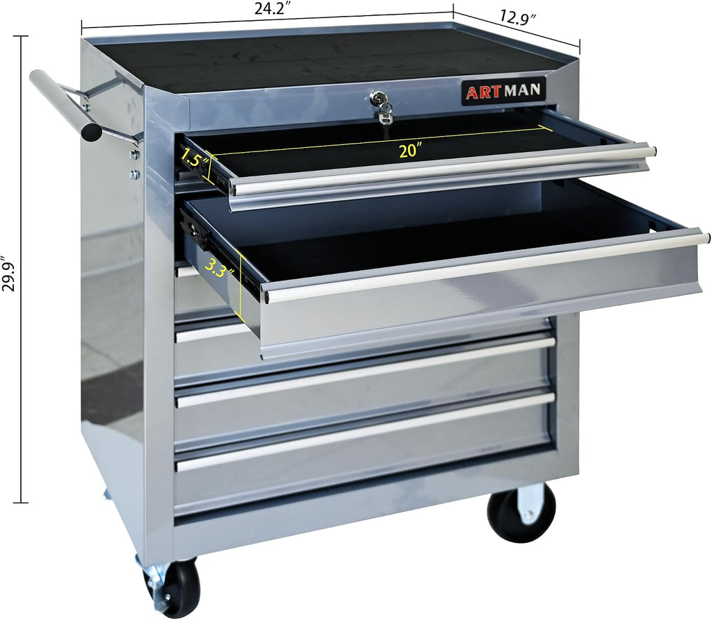 Mini Tool Box,Tool Box with Wheels, Lockable Rolling Tool Chest, Caja de herramientas para mecánico, Tool Box with Wheels,Work Table for Garage & Repair Shop,Warehouse, Workshop(Silver)