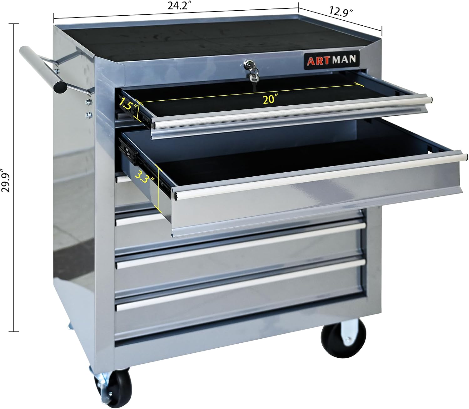 Mini Tool Box,Tool Box with Wheels, Lockable Rolling Tool Chest, Caja de herramientas para mecánico, Tool Box with Wheels,Work Table for Garage & Repair Shop,Warehouse, Workshop(Silver)