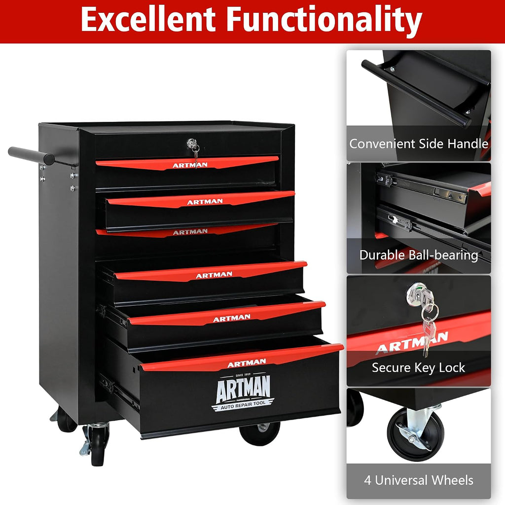 6 Drawers Tool Cart on Wheels, Multifunctional Rolling Tool Storage Chest, Drawers Rolling Trolley Organizer Tool Box for Warehouse, Garage, Workshop, Repair Shop (6 Drawers-30.5' H)