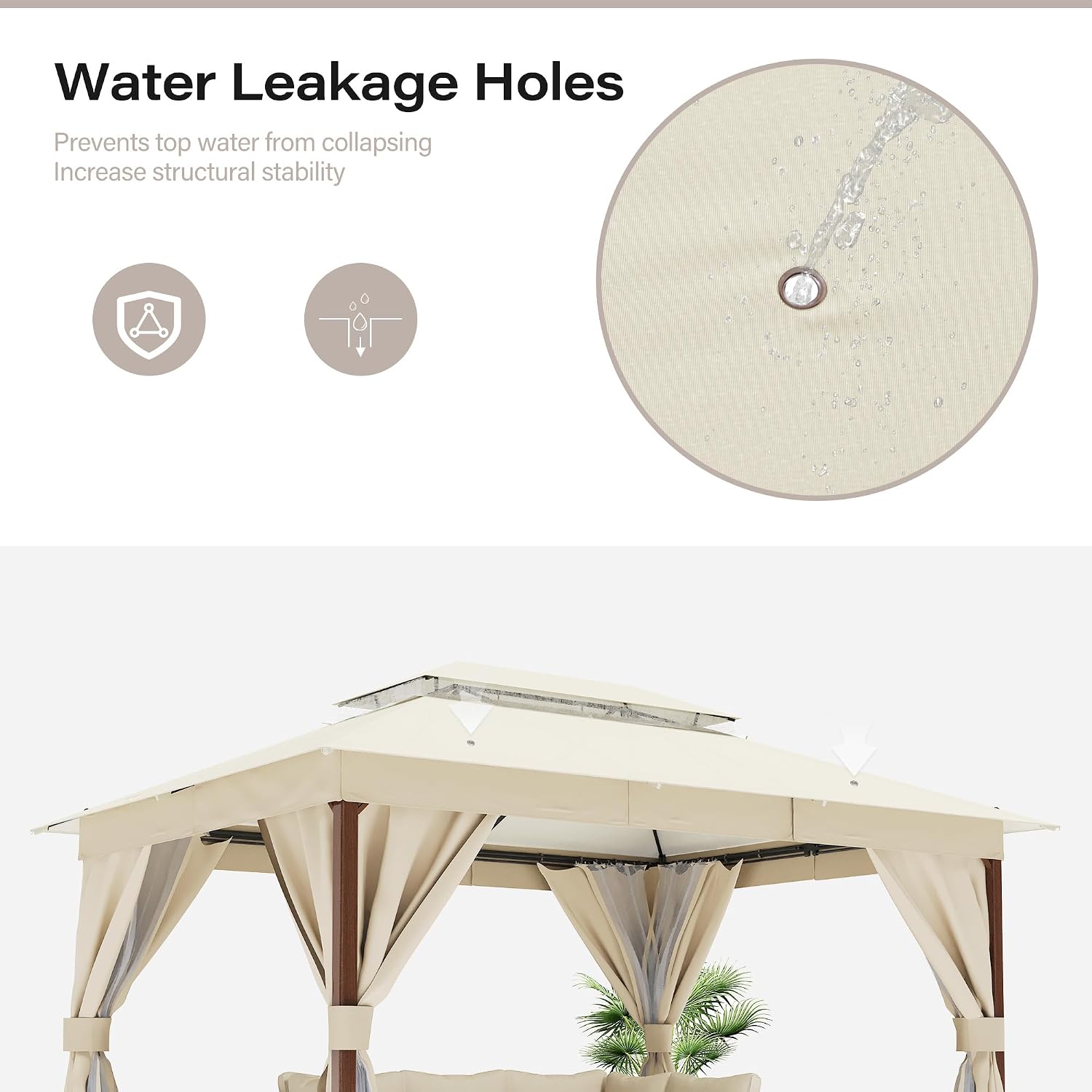 LAUSAINT HOME 10'x13' Outdoor Gazebo, Metal Frame Heavy Duty Patio Canopy Tent Shelter with Double Roofs, Mosquito Nettings and Privacy Screens for Backyard, Garden, Lawn, Cream White