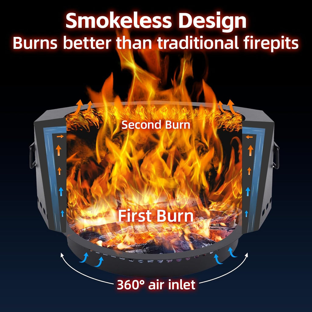 Smokeless Fire Pit Outdoor- 20 Inch Low Smoke Metal Fire Pits & Fireplaces for Outside with Carry Bag, Smokeless Wood Stove for Camping, Patio, Backyard, Garden, Picnic-L