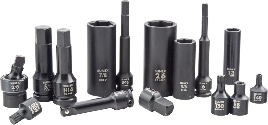 Sunex Tools 3/8' & 1/2' Drive SAE & Metric 6 Point Standard & Deep with Star (E and Tamperproof), Triple Square, & Hex Bit, 106-Piece, Model 10105
