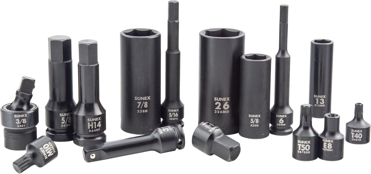 Sunex Tools 3/8' & 1/2' Drive SAE & Metric 6 Point Standard & Deep with Star (E and Tamperproof), Triple Square, & Hex Bit, 106-Piece, Model 10105