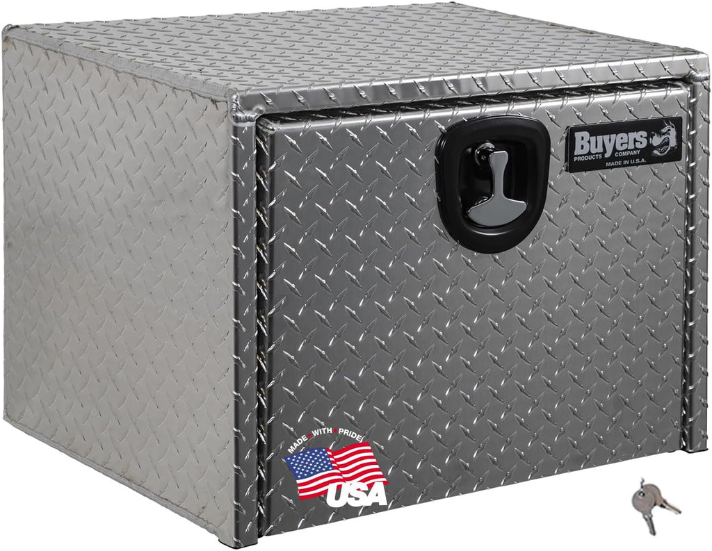 Buyers Products 1705130 Diamond Tread Aluminum Underbody Truck Tool Box, 24 x 24 x 24, Made in USA, .100 in. Thick, Corrosion-Resistant, Locking Compression Latch – Secure Storage for Work Trucks