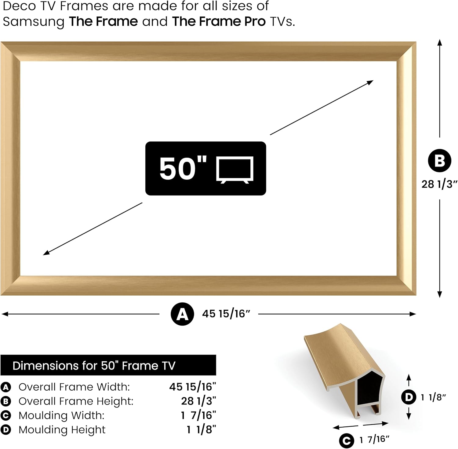 Pale Gold Prismatic 50' Alloy Deco TV Frame - Compatible ONLY with Samsung The Frame TVs (Fits 2021-2026, LS03A, LS03B, LS03C, LS03D, LS03FA)